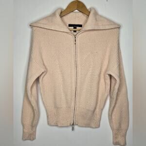 WHBM Womens Light Peach Sweater Long Sleeve Collared 2 Way Zipper Size M